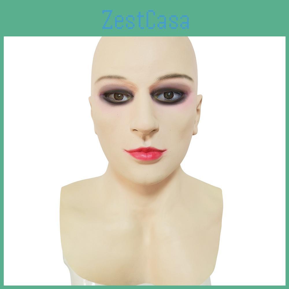 Halloween Bald Beautiful Woman Latex Headgear Funny Costume Mask For Cosplay And Themed Parties