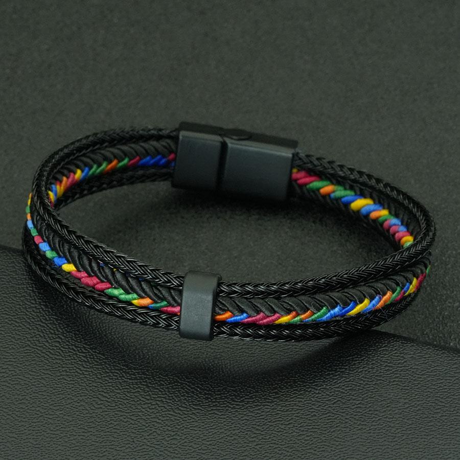 Noter Street Fashion Men Bracelet Ethnic Cord Chain Charm Braslet Steel Wire Bangle Hiphop Rock Sports Sweat Absorbent Brazalete