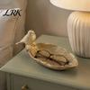 Stylish Home Accents Elegant Bird Leaf Shaped Trinket Dish, Resin Jewelry Tray, Vintage Gold Ring Decorative Entrance Tray Holder for Nightstand