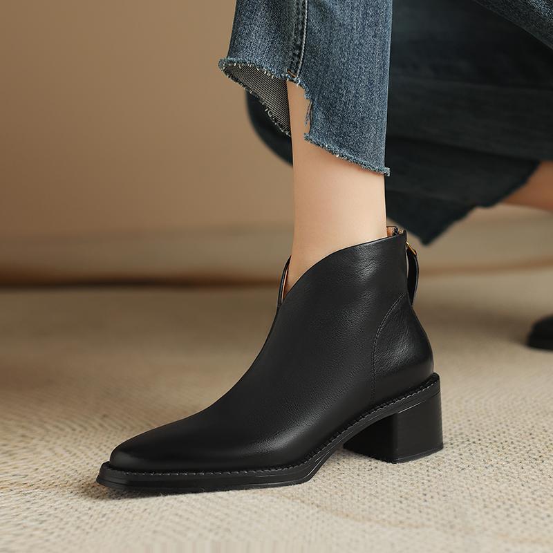 2024 Nové Zralé Dámské Kotníkové Boty pro Ženy Podzim Zima Pravá Kůže Vysoké Podpatky Zadní Zip Pracovní Obuv Žena Základní