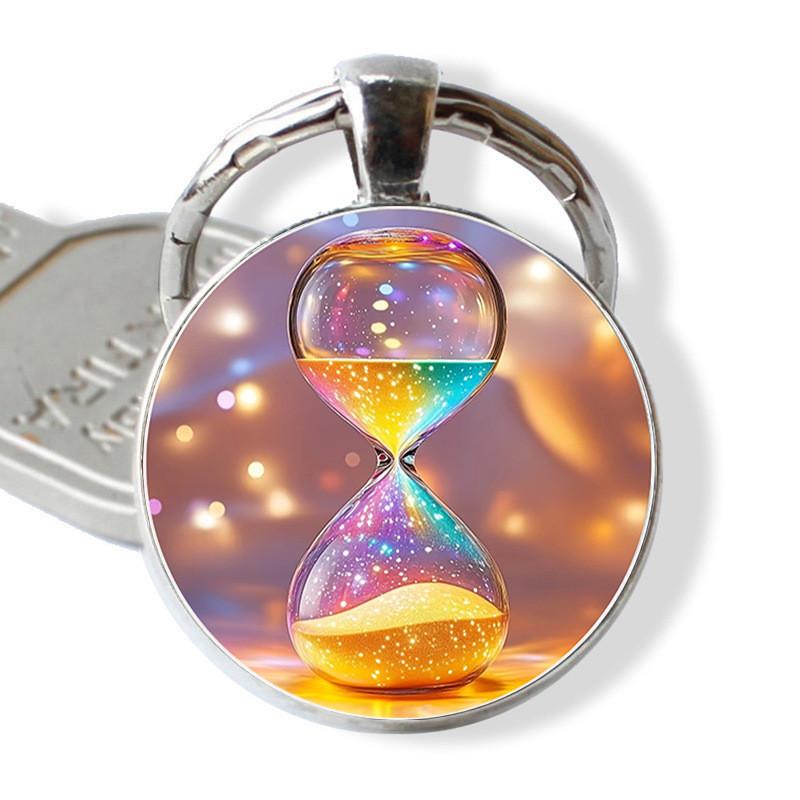 Eleganter bunter Sanduhr-Schlüsselanhänger mit Legierungsrahmen und niedlichem Stil für Geschenk und Accessoires