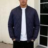 Men Solid Color Stand Collar Thickened Warm Quilted Bomber Jacket Casual Outerwear