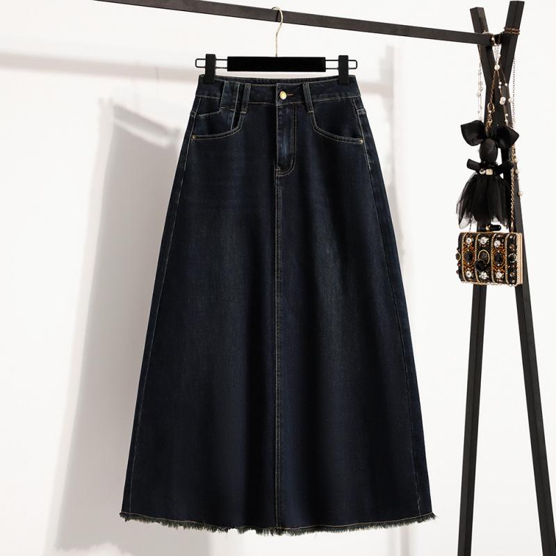 2026 Spring Plus Size High Waist Stretchy Denim A-line Skirt for Women 2XL