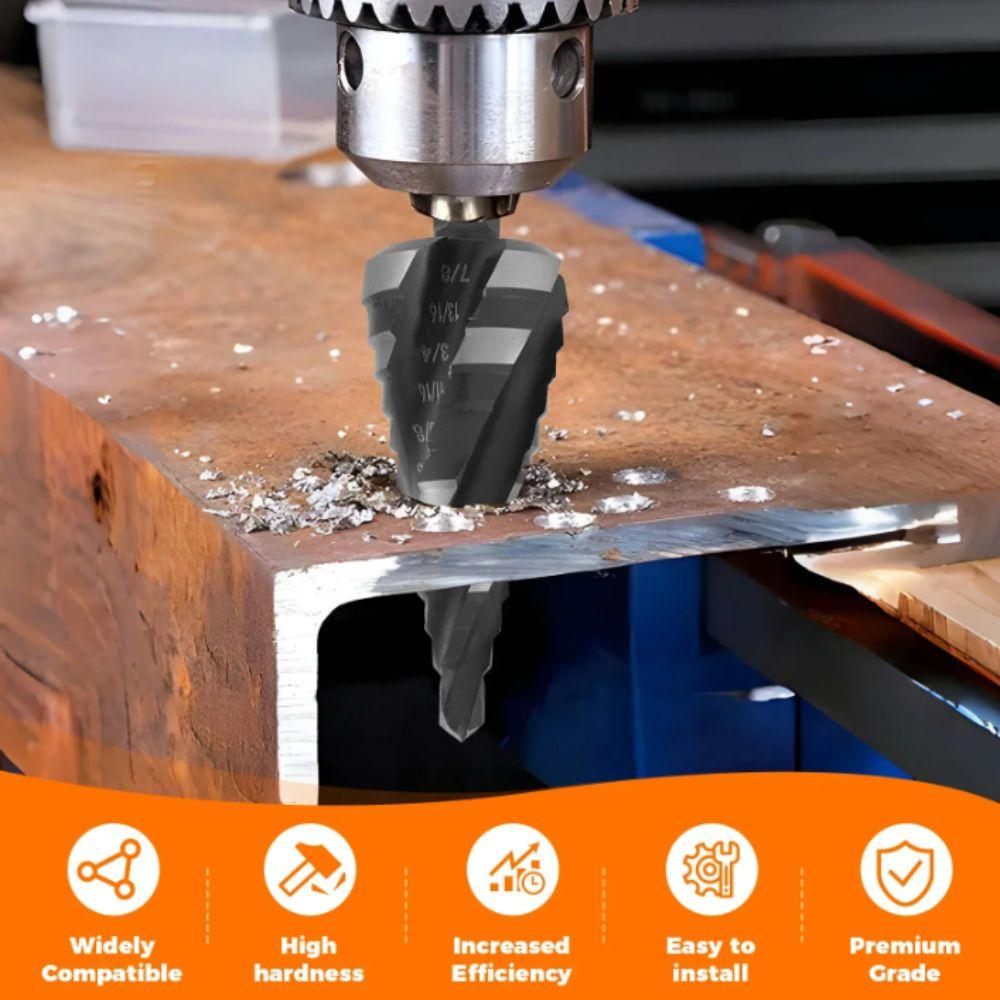 3 Piece Set Step Drill Bit Bearing Steel Stainless Steel High Speed Bearing Steel Four Spiral Flute 5 Piece Set