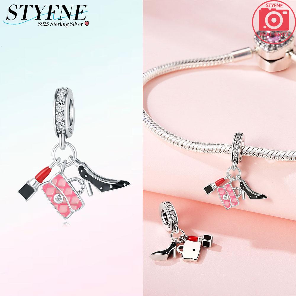 Charms 925 Silver Pink Pendant Rose Flower Rose Gold Pendant Spirit Beads Fit Bracelet Women Diy Jewelry