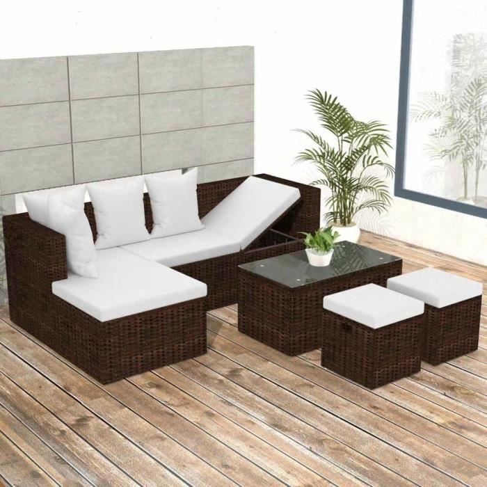 VidaXL Garden Lounge Set 4 Pcs with Cushions Wicker Brown 42585