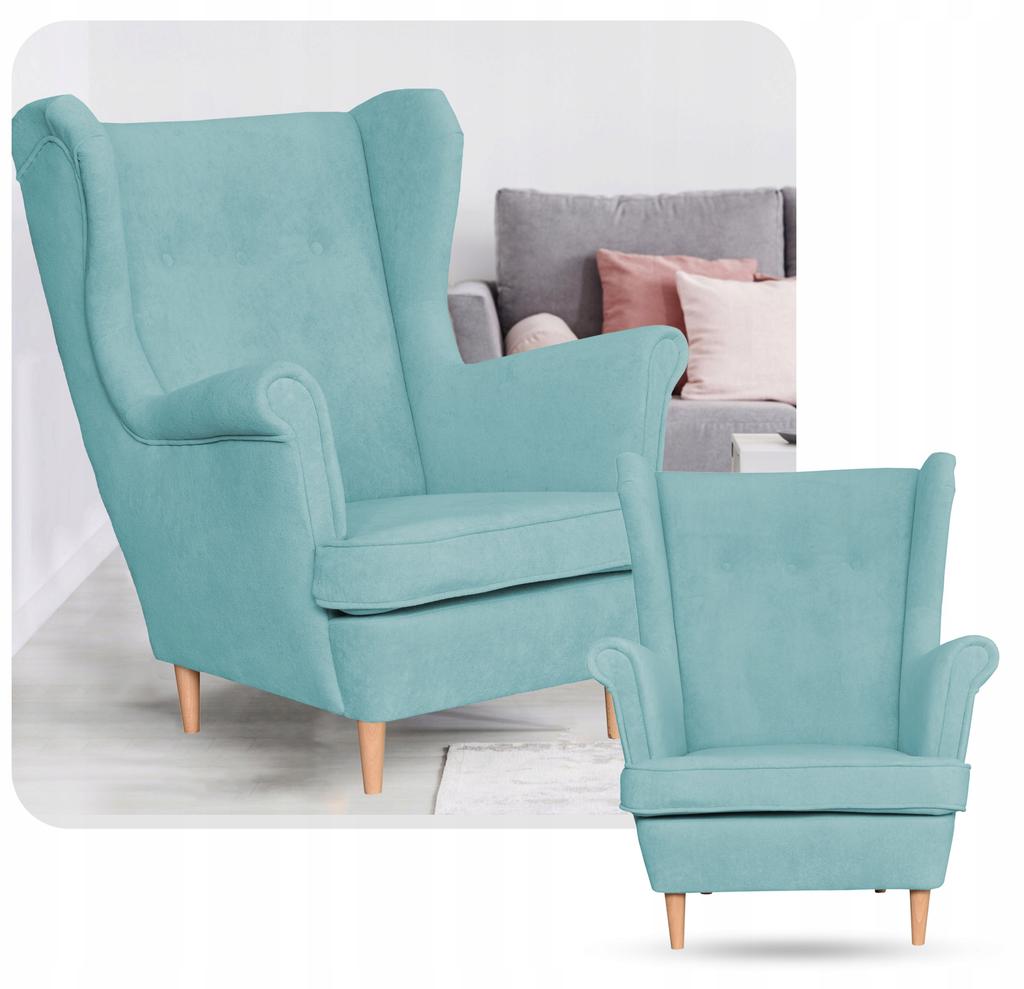 Fotel uszak skandynawski welur Hunter Family Meble błękitny
