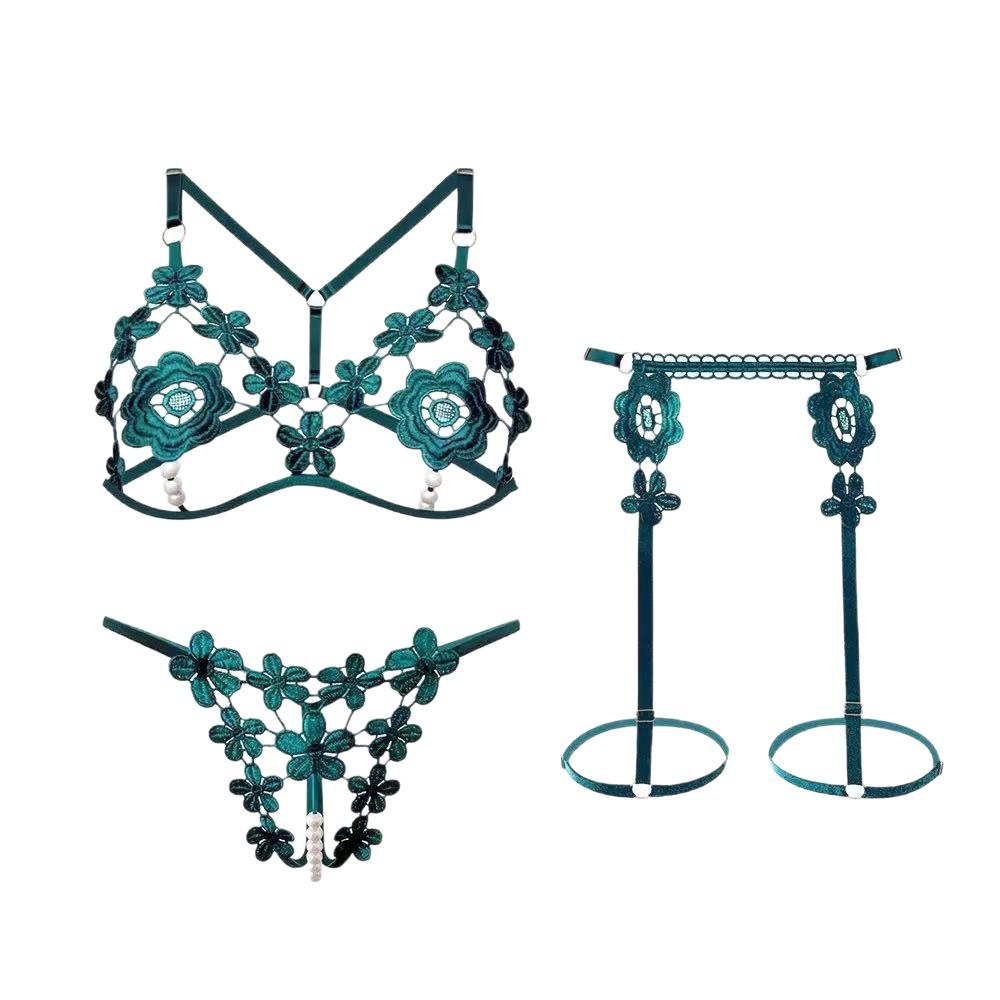 Pearl See-Through Lingerie Set for Small Busts - Three-Piece, Sexy and Teasing, Plus Size Available
