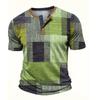 European and American semi-cardigan, casual short-sleeved digital printing slim-fit pullover Henry T-shirt top men's clothing