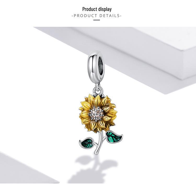 Sunflower S925 Silver Bracelet Pendant, Shining Sunflower DIY Beaded Accessories SCC2079