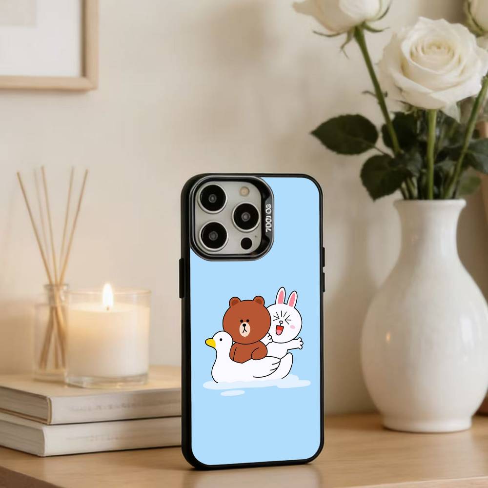 Cartoon L-LINE F-Friends Brown Phone Case For IPhone 16 17 15 14 12 13 Pro Max Black Color Shockproof Cover