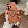 Suitable for Samsung S25Edge Mobile Phone Case Lambskin Maple Leaf S24Ultra Full Inclusive Magnetic Lanyard S23 Protection Case