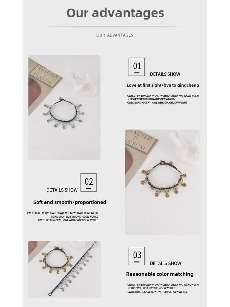 Boho Türkis-Kupfer Perlenarmband mit Wachskordel