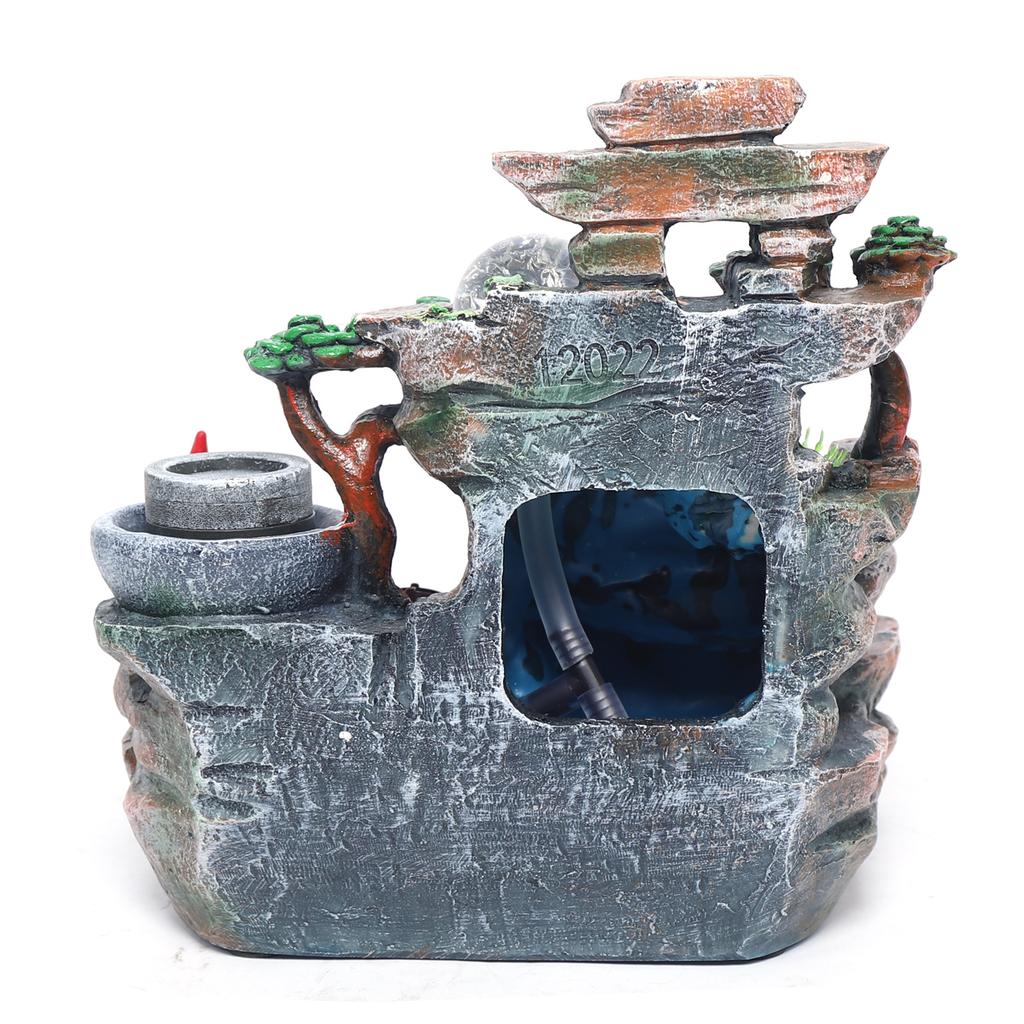 Decorative Resin Fountain with LED Light & Mist Maker - Hand Painted Tabletop Fountain - Multicolor Home Decor for Office Desk