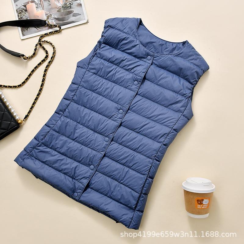 Light down jacket, women's liner, vest, short round neck, collarless light vest