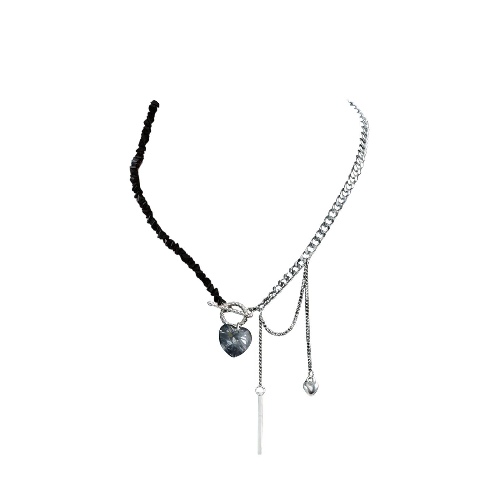 

Glass Crystal Bead Mirror Heart Clavicle Chain, Light Luxury And Fashionable OT Clasp Necklace For Women One Size