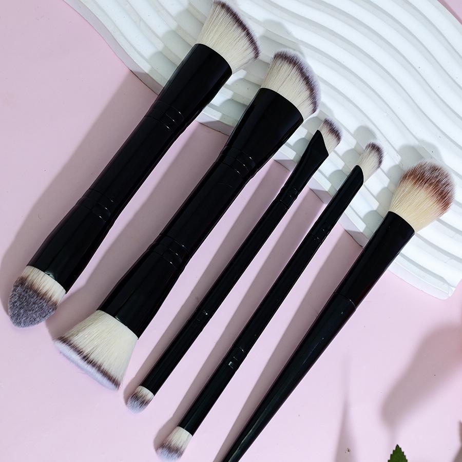 Yise Double-Ended 5-Piece Makeup Brush Set for Foundation, Blush & Eyeshadow - Soft Bristles for Face Contouring