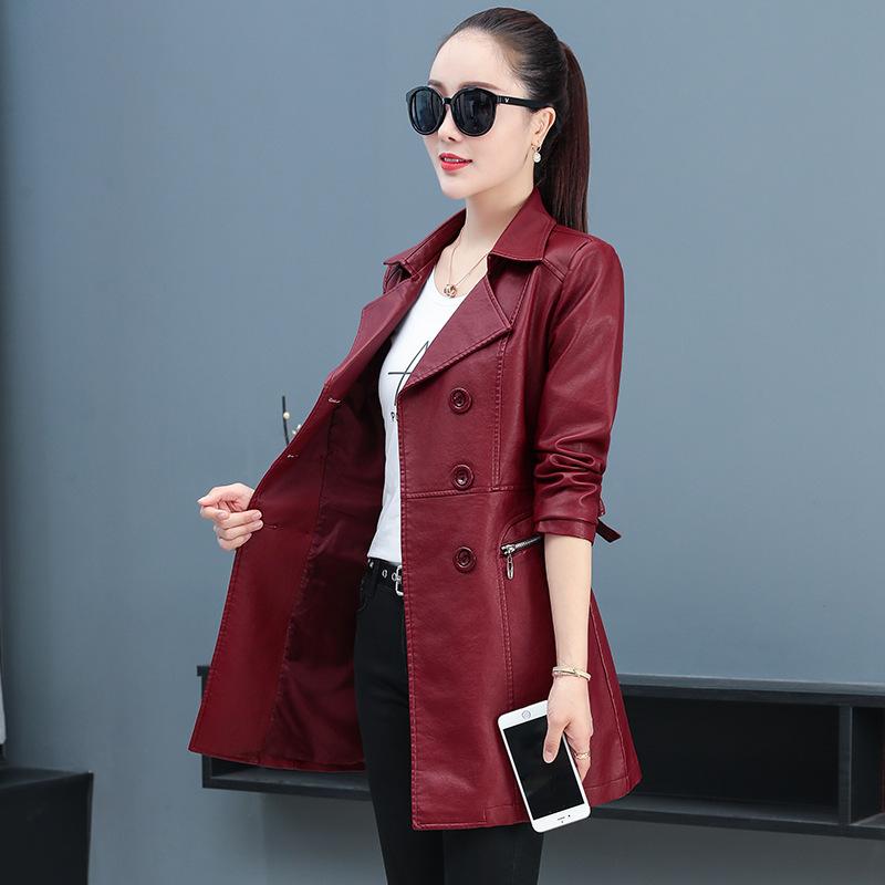 Chaqueta de cuero de manga larga de cuero con cuello de traje de mujer casual de moda 