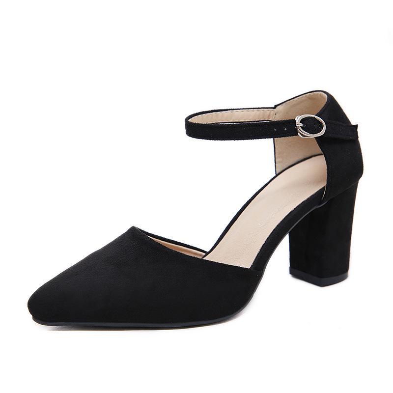 Single shoes women's medium heel thick heel new high heel pointed versatile one-button lady shoes