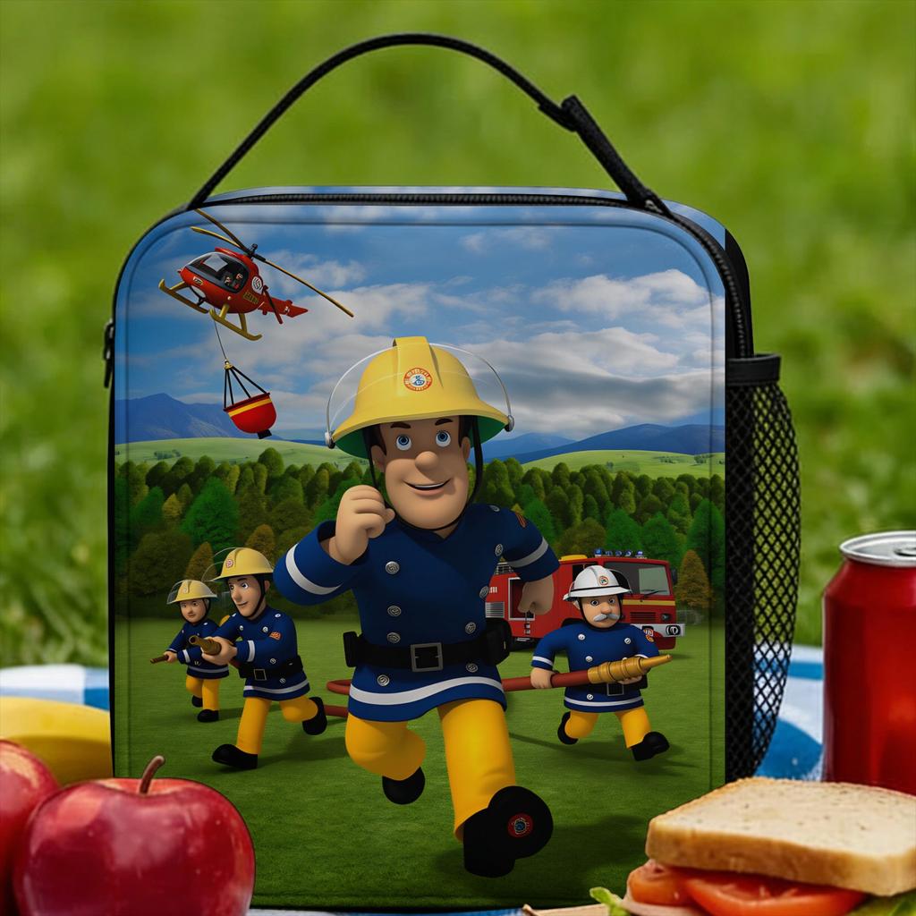 Fireman Sam Lunch Bag Aesthetic Lunch Box For Unisex Travel Portable Insulated Cooler Bag Oxford Graphic Thermal Tote Handbags