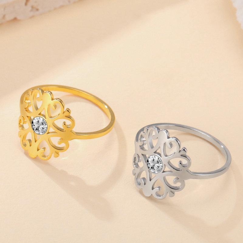 Summer Fashion Fresh Hollow Five Petal Flower Rhinestone Ring For Women Elegant Openwork Floral Band Jewelry Gift