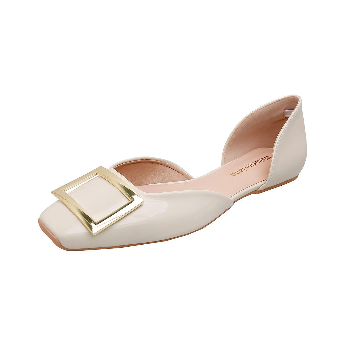 

Виноград мать studiolee ji простые ветровая квадратная пряжка лакированная кожа квадратная головка неглубокий носок полые плоская подошва туфли женские летние новые 43 абрикосовый