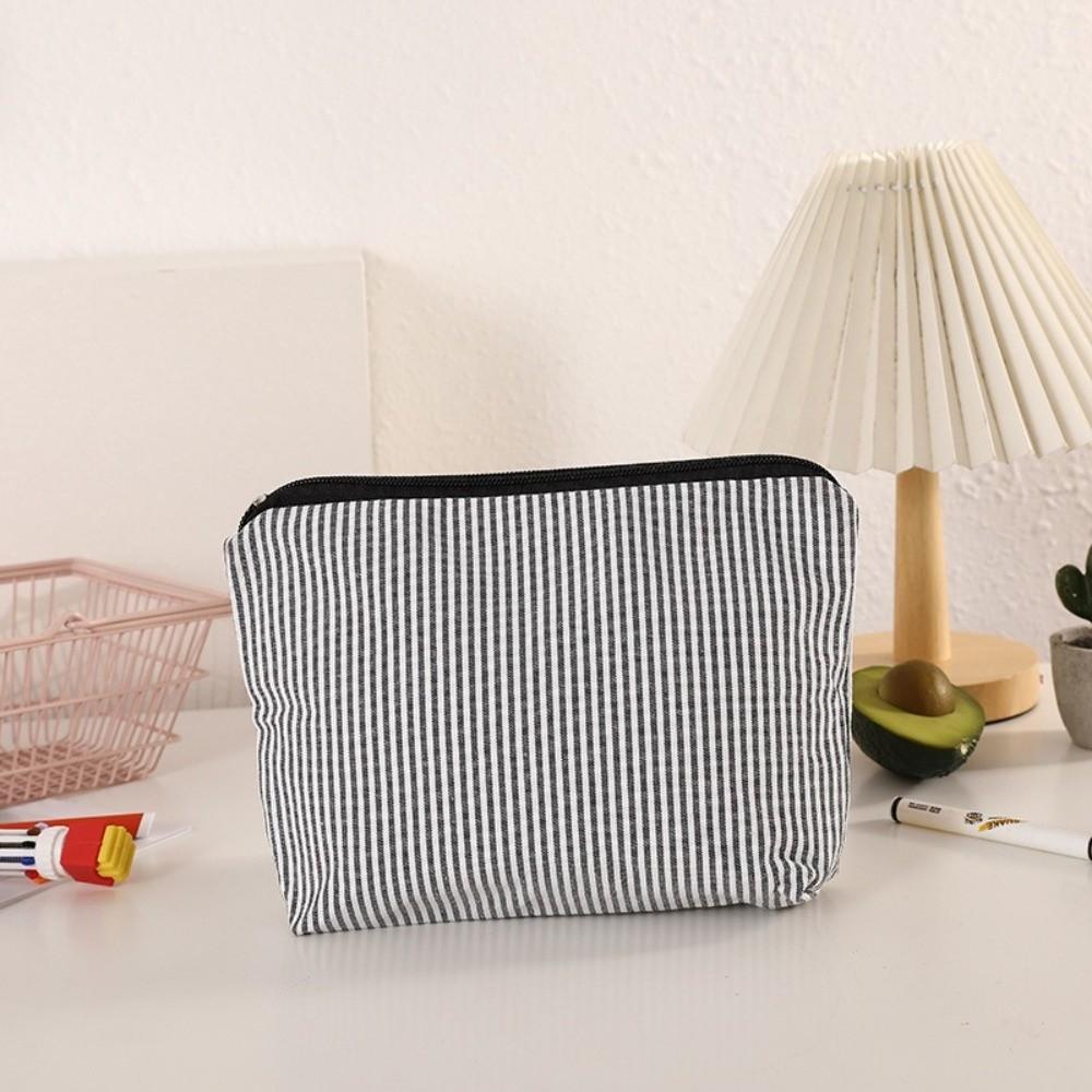 Striped Print Makeup Bag Zipper Design Portable Cosmetic Pouch Large Capacity Makeup Organizer Skincare & Beauty Essentials