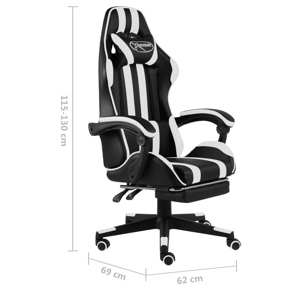 Gaming Chair with Footrest Black and White PU Leather