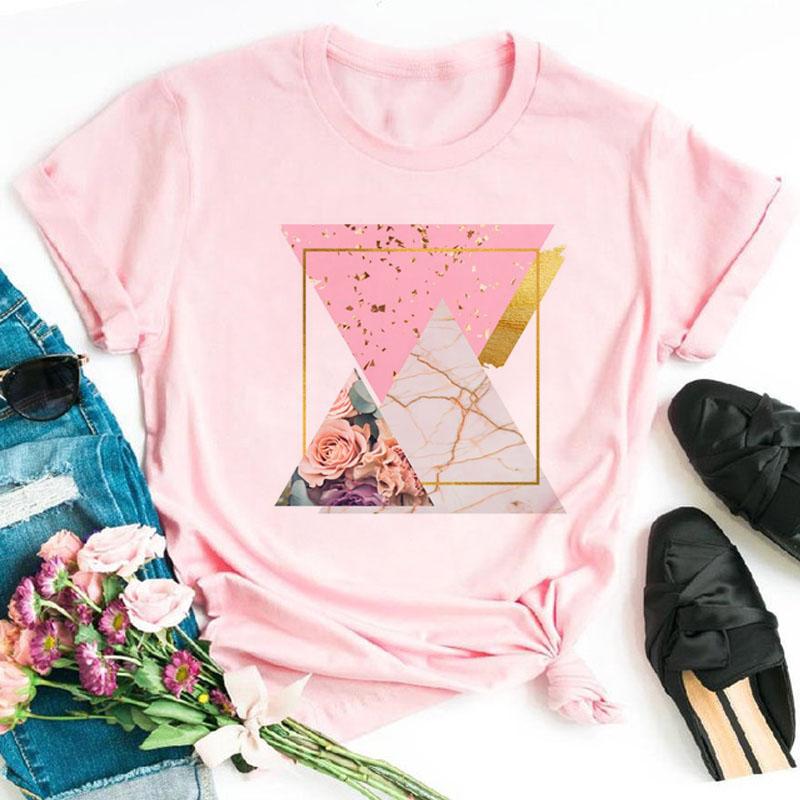 Neues Damen T-Shirt Mode Schwarz Tops Floral Geometrischer Druck T-Shirt Weiblich Lässig Kurzarm O-Ausschnitt T-Shirt Tops Kleidung