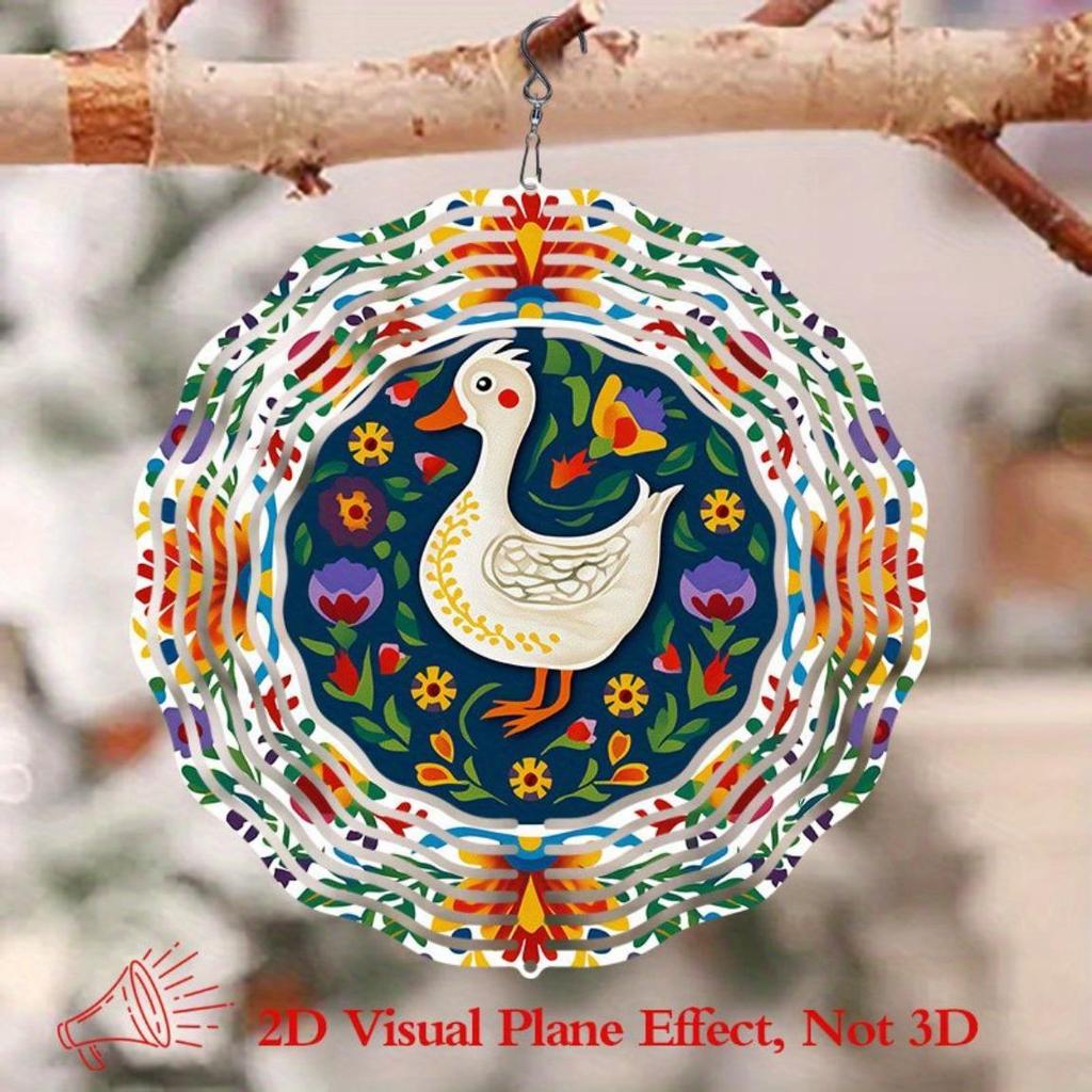 Duck and Floral Metal Wind Spinner Hanging Wind Chime for Garden Decoration No Electricity Needed Easy to Install Indoor Outdoor