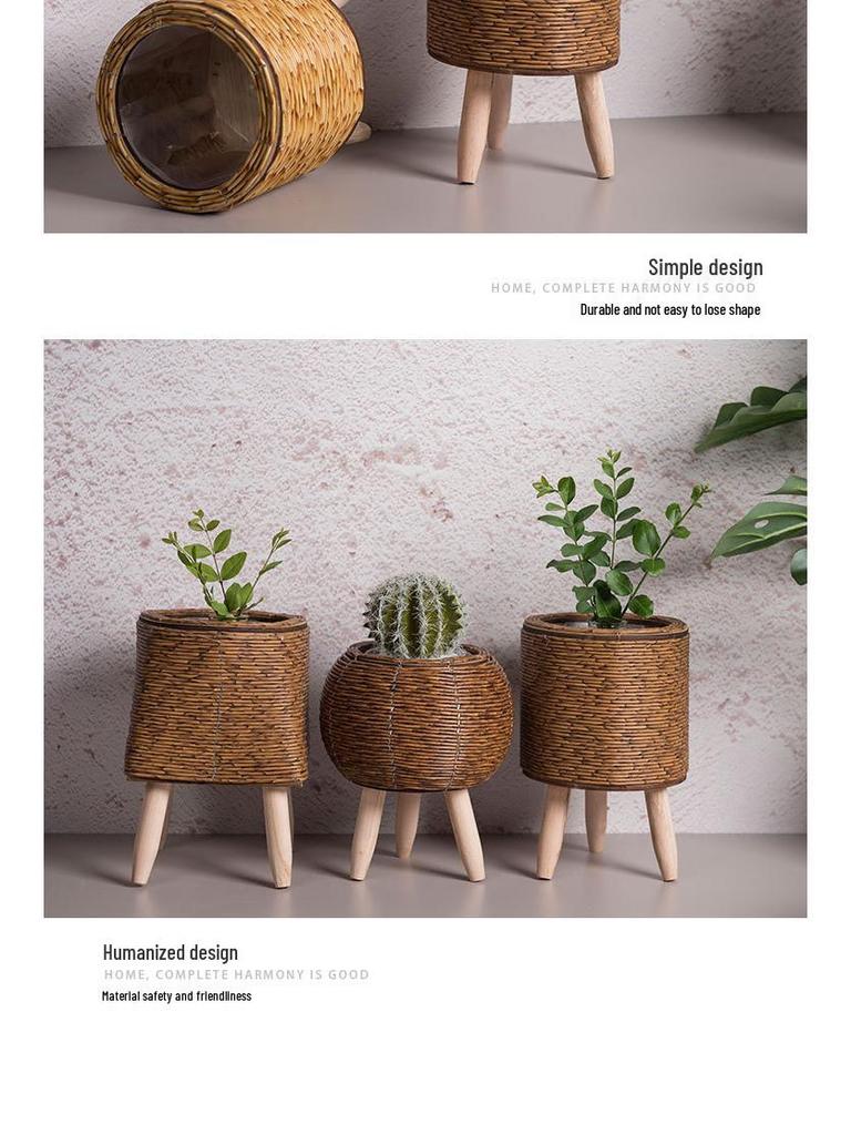 Nordic Rattan Woven Triangle Flower Stand Succulent Holder