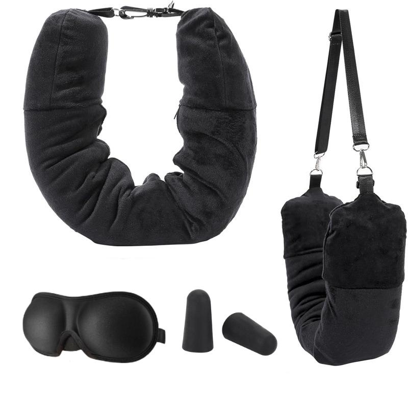 2 In 1 Fleece Folding Pillow Refillable Travel Bag Solid Color Soft U-shaped Storage Neck CushionTravel Accessories