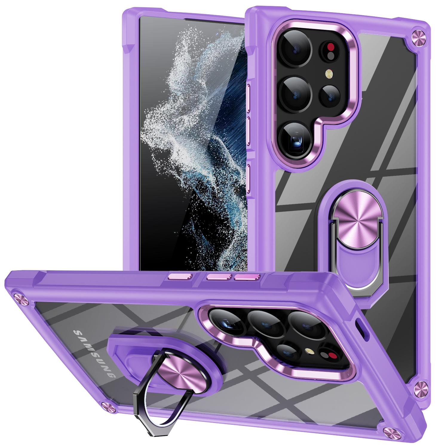 

For Samsung Galaxy S25 Ultra Case Alloy Lens Frame PC+TPU Kickstand Phone Back Cover Purple