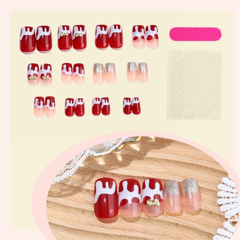 Christmas Themed Red White French Tip False Nail With Elegant ABS Material For Holiday Parties And Daily Wear