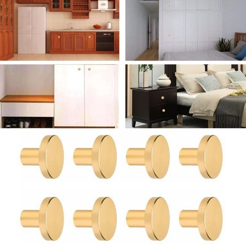 Pack of 8 Brushed Brass Cabinet Knob Gold Round Handles with Installation Tool for Kitchen Wardrobe Dresser & Cupboard