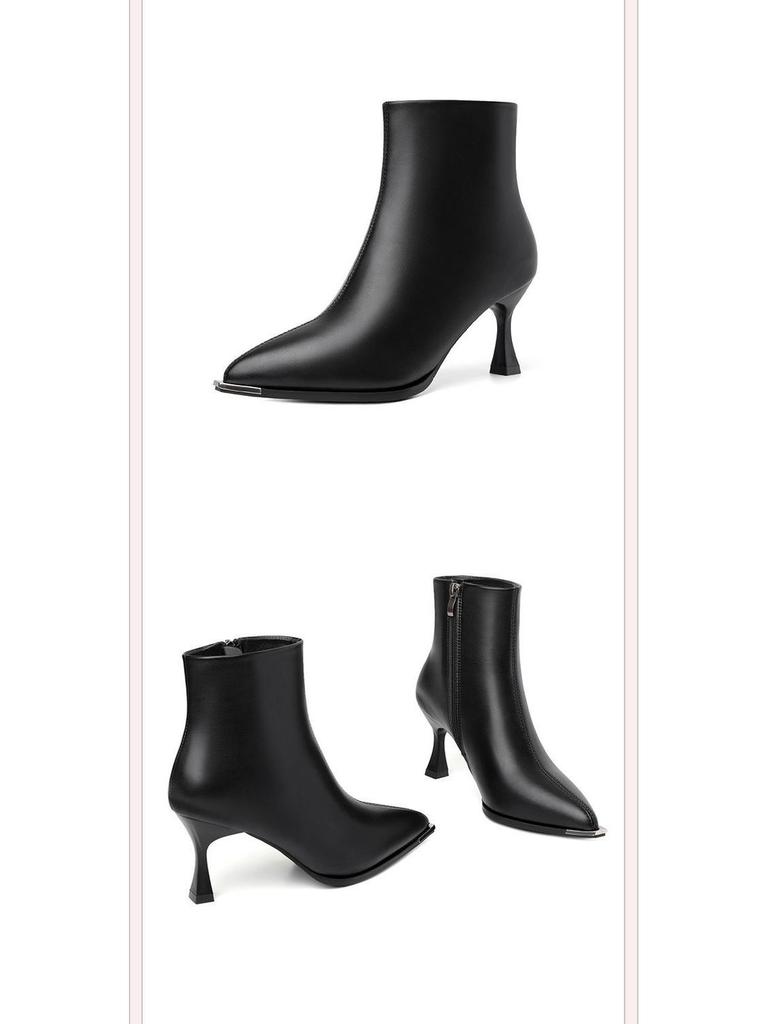 Black Pointed Toe Stiletto Ankle Boots - Stylish & Comfortable Women's Heels for Autumn/Winter