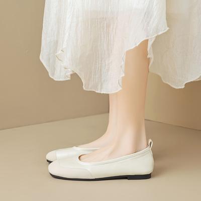 Weiwei Girl 389-6 Square Head Single Shoes Women's Summer Flat-soled Retro One-pedal Doudou Shoes Shallow Mouth Soft-soled Ballet Shoes