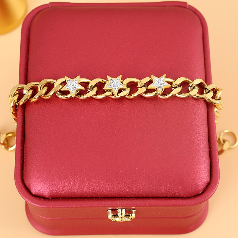 Custom Gold Plated Titanium Steel Circle Rhinestone Bracelet for Women Stainless Steel INS Fashion Jewelry Box