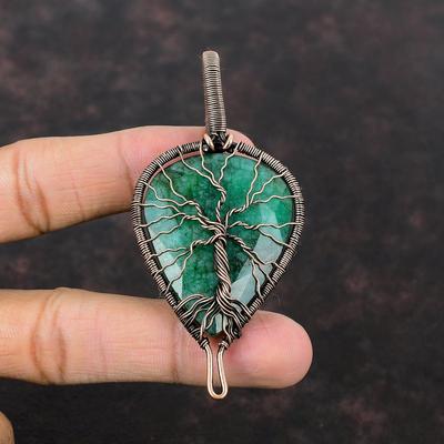 Baum des Lebens Facettierter Sambischer Smaragd Anhänger Kupferdraht umwickelter Edelsteinanhänger Handgefertigter Baum des Lebens Schmuck Geschenk für Sie Kupferschmuck