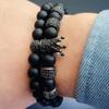 Luxury Natural Black Stone Crown Ball Charm Man Bracelet Women Beaded Bracelets Jewelry Valentines Day Gift