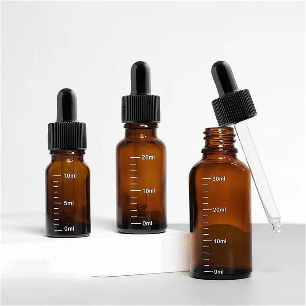 5pcs 5-100ml Graduated Dropper Bottle With Silicone Head Essential Oil Empty Dispenser High-Grade Light-Proof Glass Medicine Bottle
