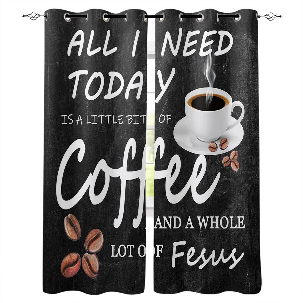 Cafea Text Graffiti Fundal Negru Perdele pentru Fereastră pentru Sufragerie Dormitor Decor Interior Bucătărie pentru Draperii