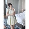 Summer New Women's Clothing Gentle Wind Temperament Crew Neck Waist Three-dimensional Lace Skinny Small Dress