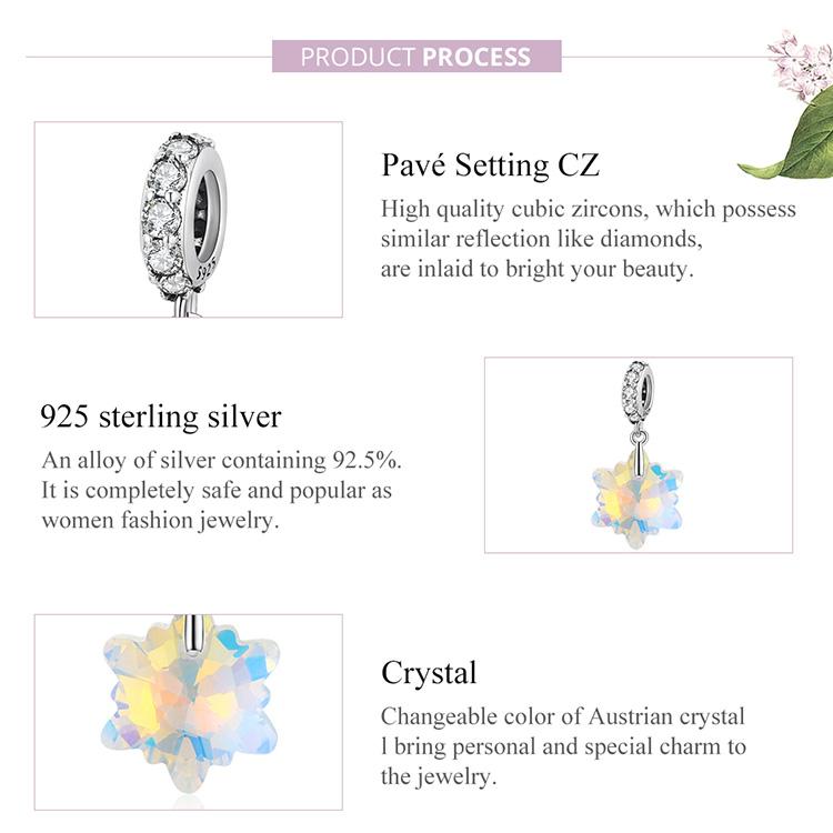 Bamoer, argint 925, mărgele rafinate cu fulgi de nea din cristale strălucitoare, pentru femei, bijuterii fine