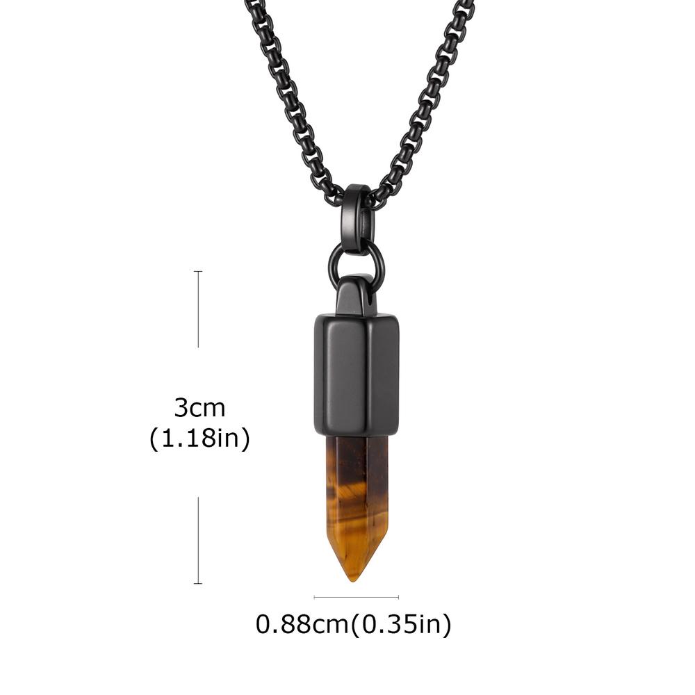 Vnox Tiger Eye Black Agate Bullet Pendant Necklace for Men, Gold Sliver Color Stainless Steel Box Chain Necklaces Jewelry Gifts