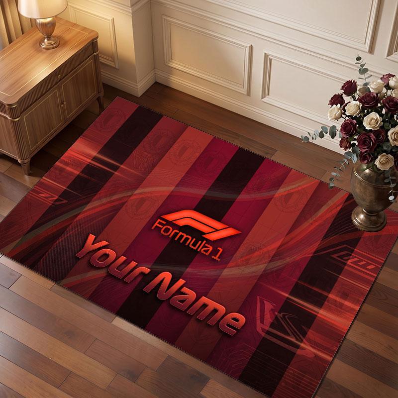 F1 Personalized Crystal Velvet Carpet, Customized Name Text Soft Anti‑Slip Rug for Living Room Bedroom