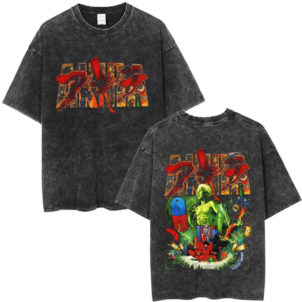 Washed Vintage Anime Akira T Shirts Japanese Science Fiction Cartoon Movie Shima Tetsuo Tshirt Men S Manga Oversized Tshirts