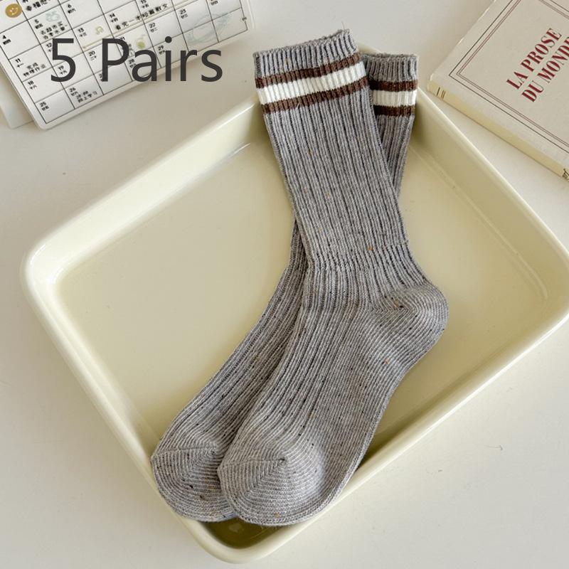 

5 пар женских осенне-зимних носков средней длины с двумя полосками 5 Pairs серый