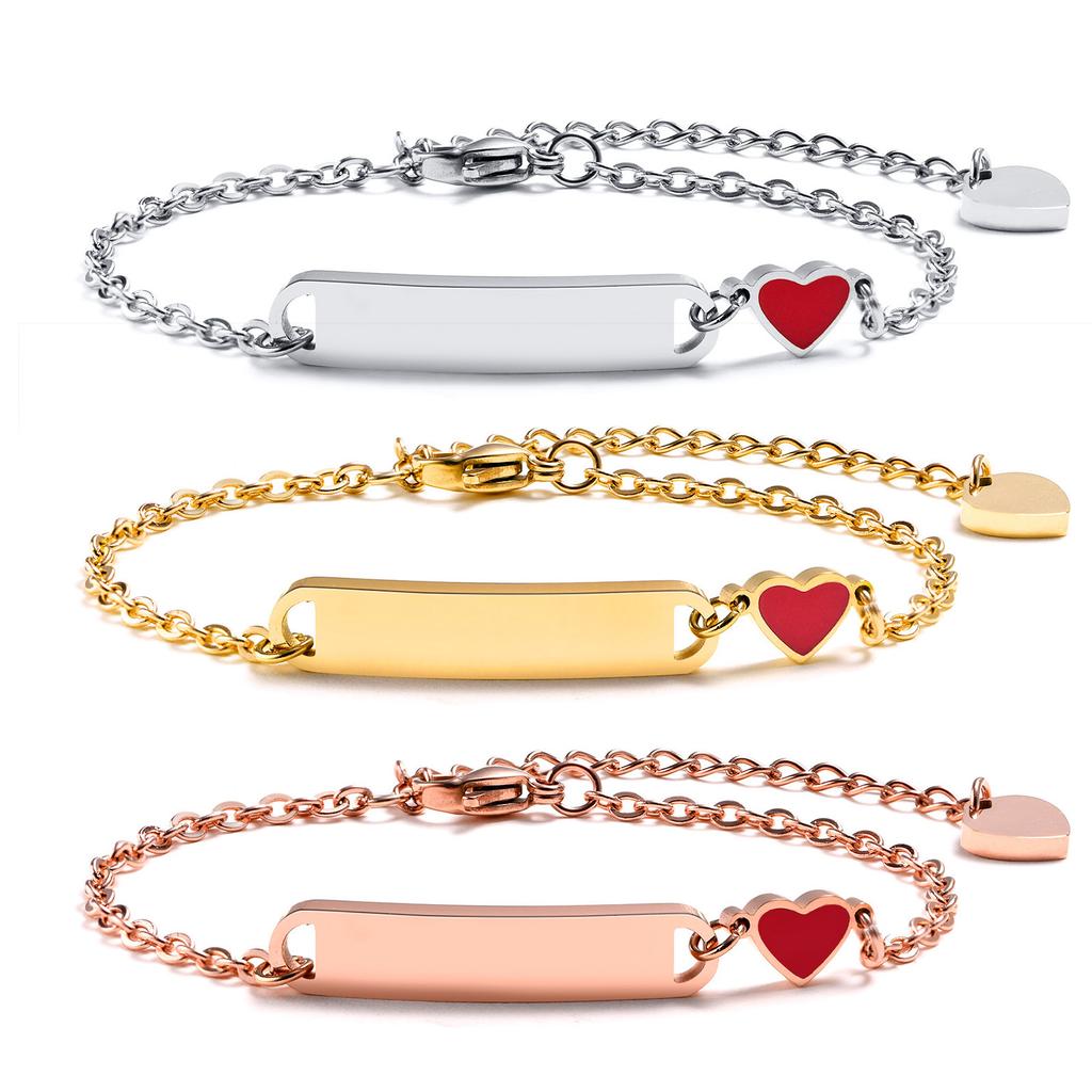 Personalized Name ID Bracelet for Women,Not Allergic Stainless Steel Chain Link with Heart Charm Bracelet,Custom BFF Mom Gifts