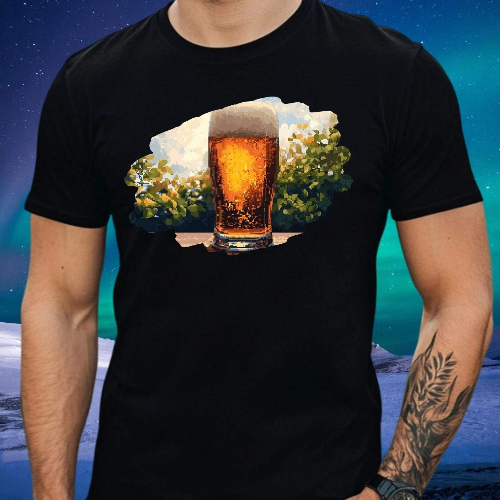 T-Shirt Herren Bier Pixel Art Motiv Baumwolle Größe XS bis 5XL XXXL